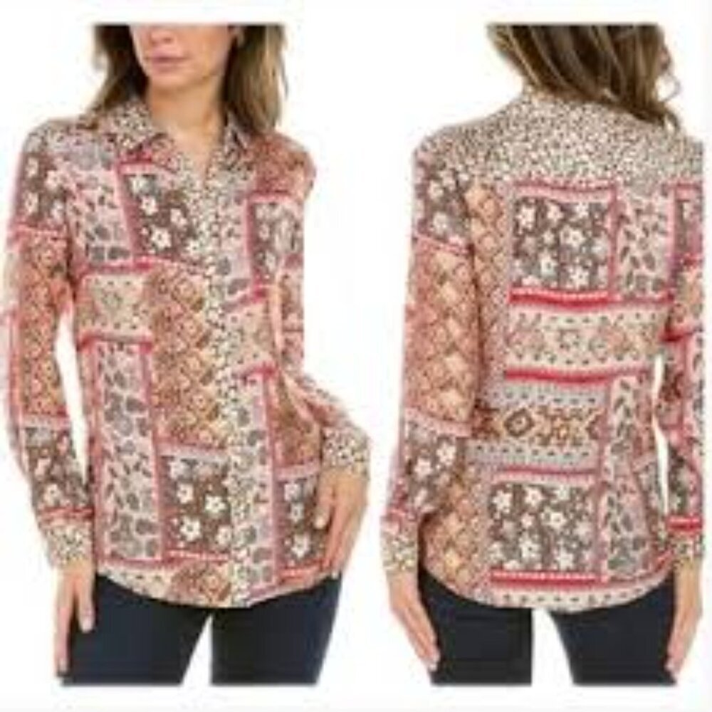 J. Mclaughlin Multicolor Patterned Button-Up Shir… - image 1
